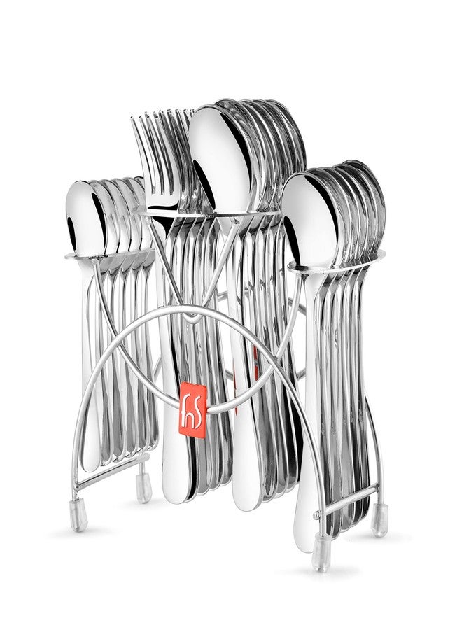 FnS Victoria Stainless Steel Cutlery Set with Stand - 24 Pieces, Includes 6 Dinner Spoons, 6 Dinner Forks, 6 Tea Spoons, 6 Baby Spoons, Elegant Design, Durable Stainless Steel Finish - Image 1